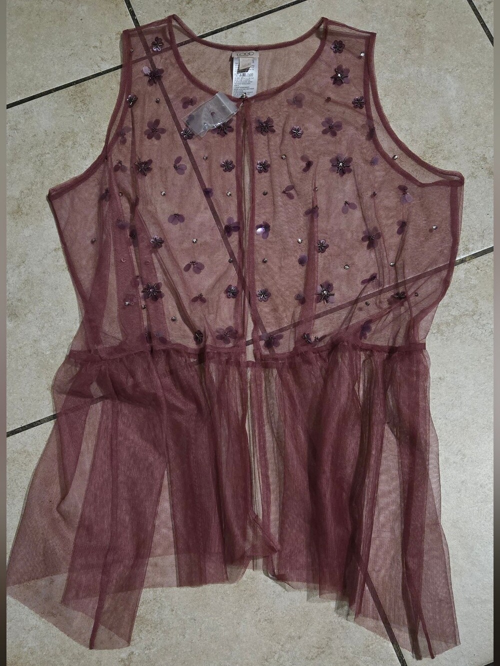 Lavish Plum Mesh Embellished Peplum Camisole